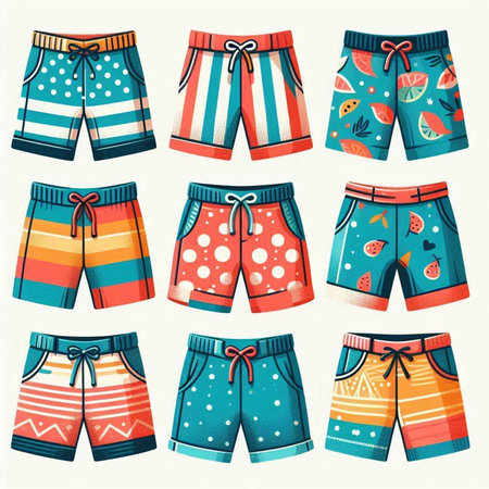 Swimming trunks set. Vector illustration of swim trunks.