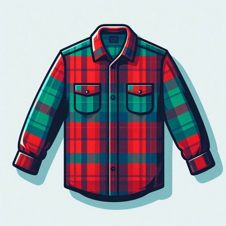 Red plaid shirt on a white background. Vector illustration in sketch style.