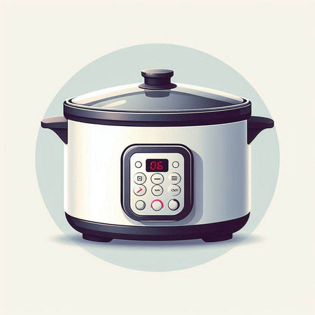 Illustration of a multicooker with a remote control on a white background