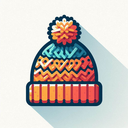 Knitted hat with pompon. Vector illustration in flat style.