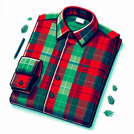 Illustration of a red checkered shirt with a pocket and a pen