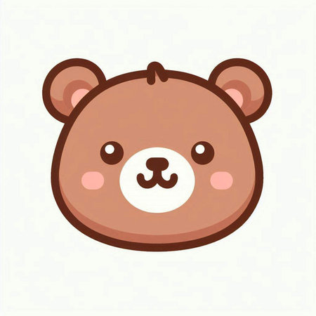 Cute little bear face on white background. Vector cartoon illustration.