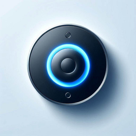 Blue glowing speaker icon on white background. 3D illustration, 3D rendering