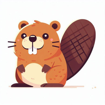 Cute beaver sitting on the ground. Vector illustration in cartoon style.
