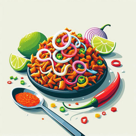 Illustration of a bowl of mexican chili con carne