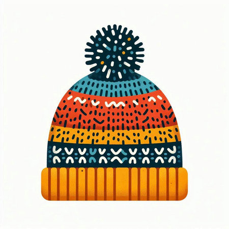 Winter knitted hat with pompon. Vector illustration isolated on white background.