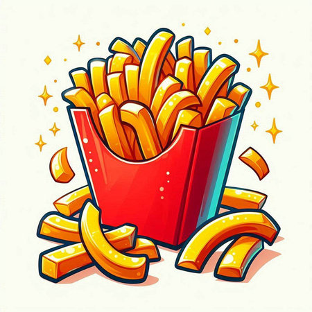 Vector illustration of fast food. French fries in a red box.
