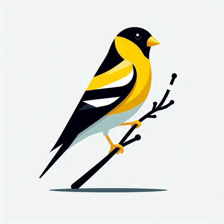 Goldfinch on a branch. Vector illustration in flat style.