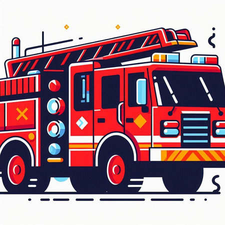 Fire engine on white background. Vector illustration in doodle style.