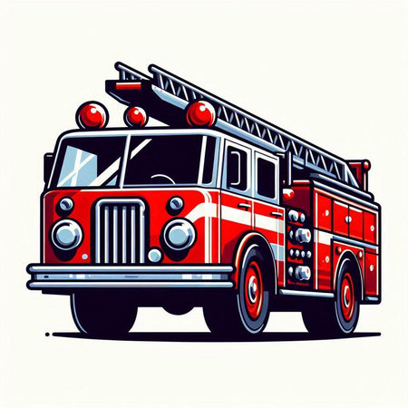 Fire engine. Vector illustration. Isolated on a white background.