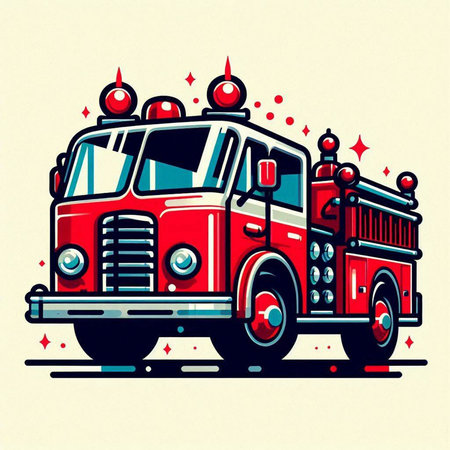 Fire engine. Vector illustration in retro style. Isolated on white background.