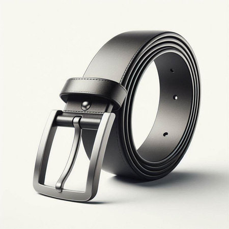 Black leather belt on a white background. 3d render illustration.