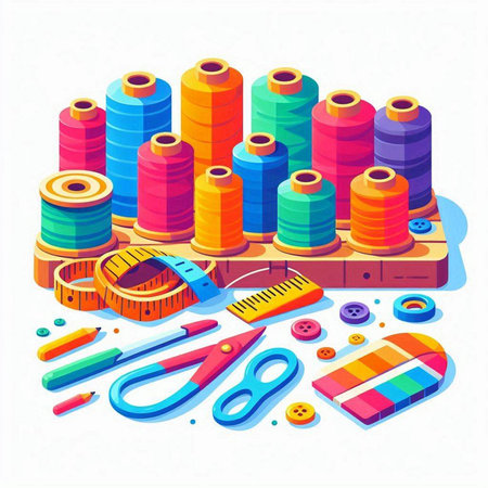 Sewing kit. Sewing tools and accessories for sewing. Vector illustration