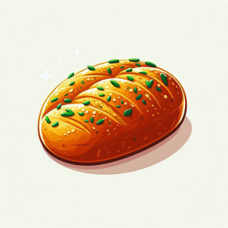 Illustration of a fresh baked loaf of bread with sesame seeds