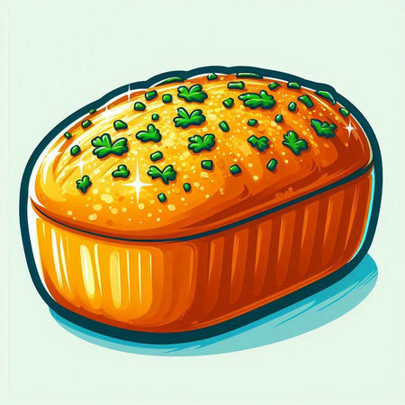 Illustration of a baked pie with clover leaves in cartoon style