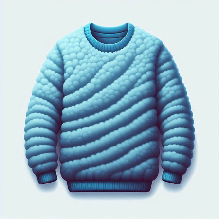 Vector illustration of a blue knitted sweater on a white background.