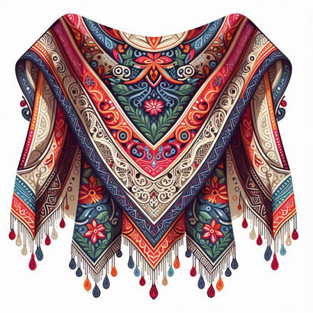 Ethnic floral hand drawn scarf isolated on white background. Boho style