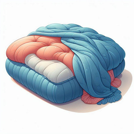 Illustration of a pillow with a blue blanket on a white background