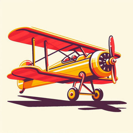 Retro biplane. Vector illustration on a beige background.