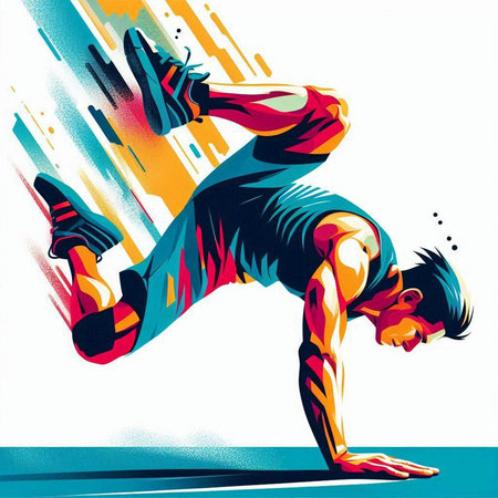 Fitness man doing pushups. Sport illustration. Colorful background.