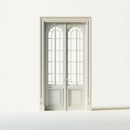 3d rendering of a white door in a white room with windows