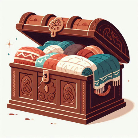 Treasure chest. Vector illustration of a wooden chest full of jewels.