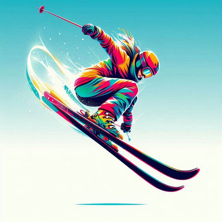 Skiing woman in sportswear. Colorful illustration.のイラスト素材