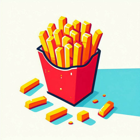 French fries in a red box. Vector illustration of fast food.