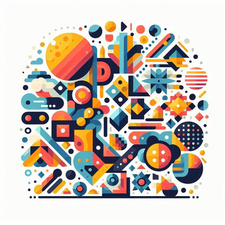 Abstract colorful geometric composition with circles and lines. Vector illustration for your design