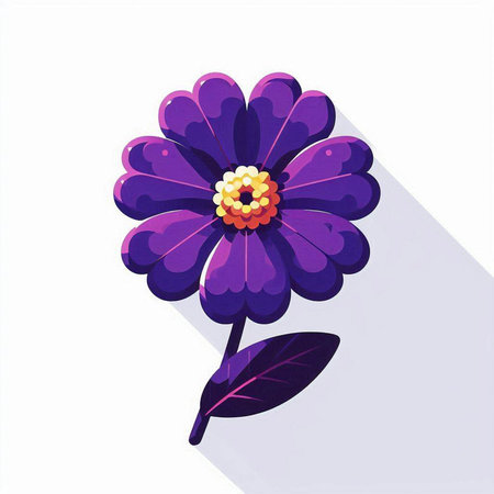 Flower icon, vector illustration of a violet flower with long shadowのイラスト素材