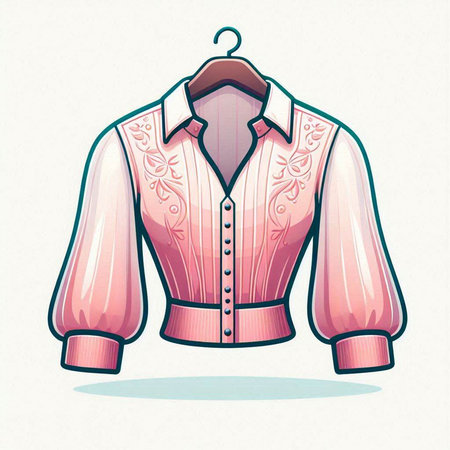 Illustration of a pink blouse with a pattern on a hangerのイラスト素材
