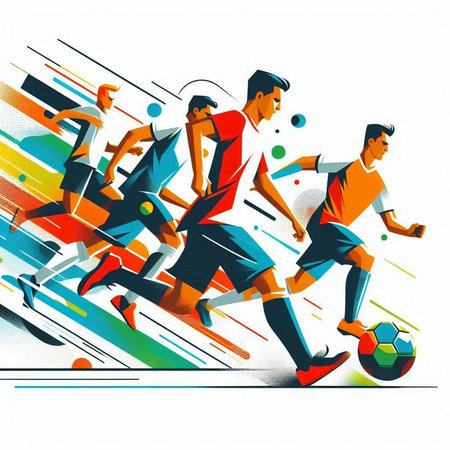 Soccer players in action. Sport vector illustration. Abstract background.