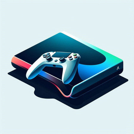 Gamepad and smartphone on a blue background. 3d rendering.