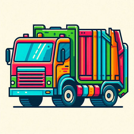 Colorful dump truck. Vector illustration in doodle style.