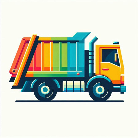 Colorful dump truck isolated on white background. Colorful flat vector illustration.