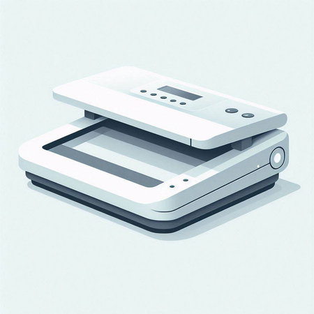 Isometric digital photocopier on a white background. Vector illustration.