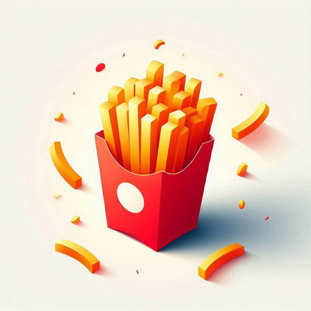 French fries in a red box on a light background. 3d illustration