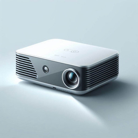 Projector on a gray background. 3D rendered Illustration.
