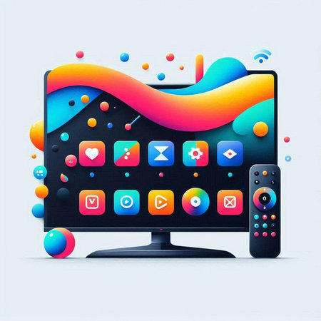Illustration of modern computer with colorful abstract background. Vector illustration.