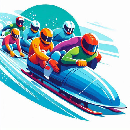 Snowboarders on a snowmobile. Winter sport. Vector illustration.