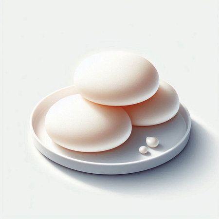 Three white eggs on a plate on a white background. 3d illustration