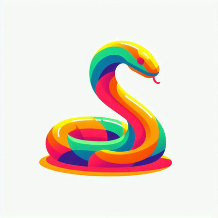 Cute snake in rainbow colors on white background. Vector illustration.