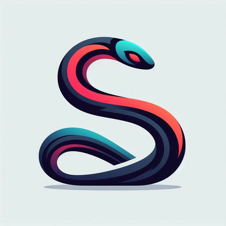 Vector illustration of stylized snake letter S isolated on blue background.のイラスト素材