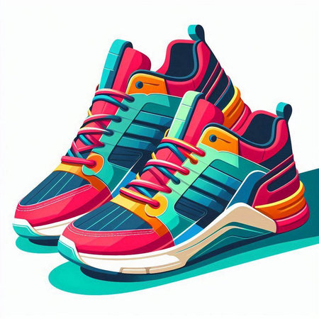 Illustration of a pair of colorful sneakers on a white background.のイラスト素材
