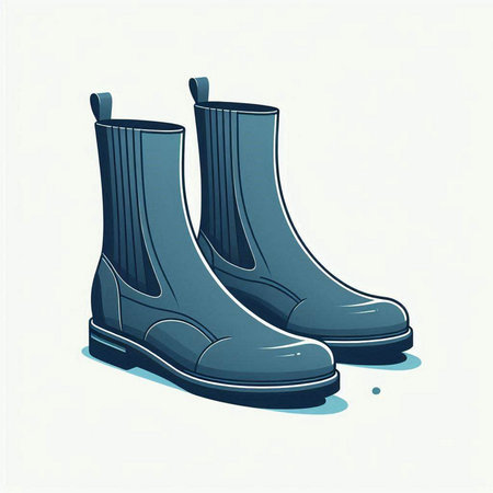 Illustration of a pair of rubber boots on a white background.