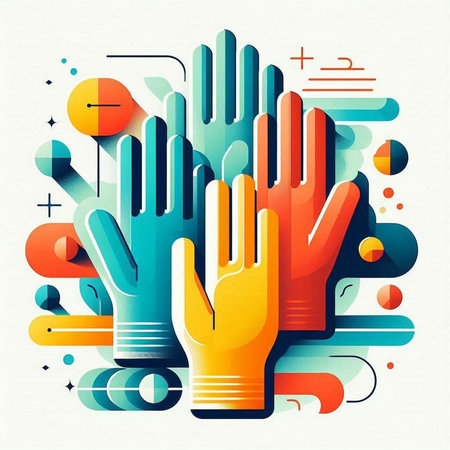 Colorful abstract background with hands. Vector illustration. Eps 10.