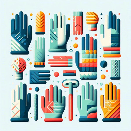Colorful gloves icons set in flat style. Isolated vector illustration.のイラスト素材