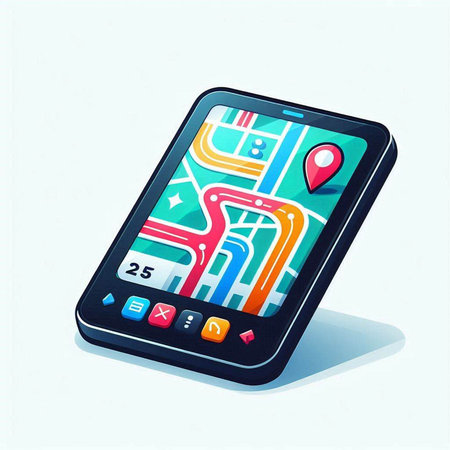 Smartphone with gps navigator on screen. Vector illustration.