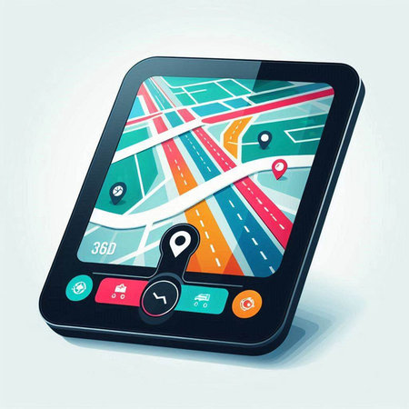 GPS navigation on the touch screen of a mobile phone, vector illustration
