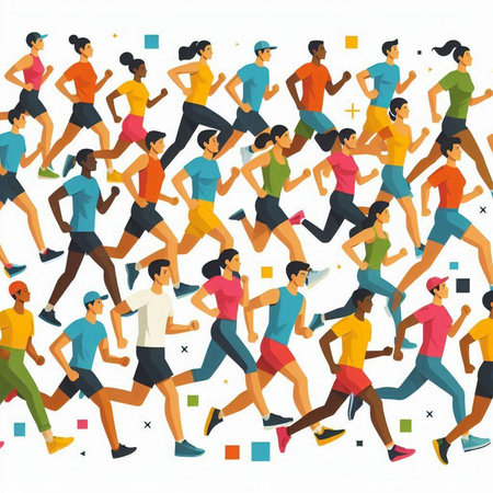 Running people. Group of people jogging. Flat vector illustration.